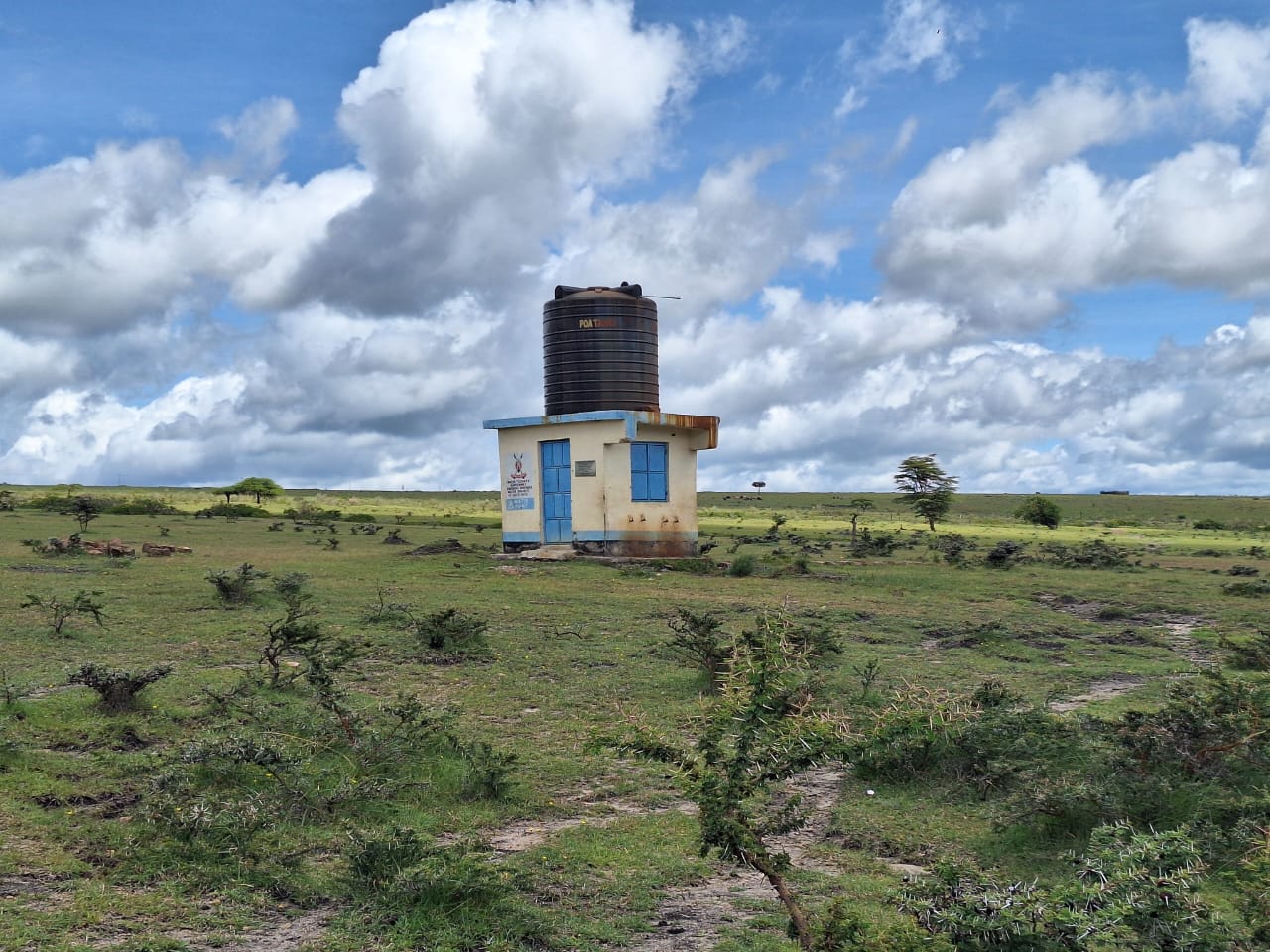 The community water tank on the Kenyan plain.